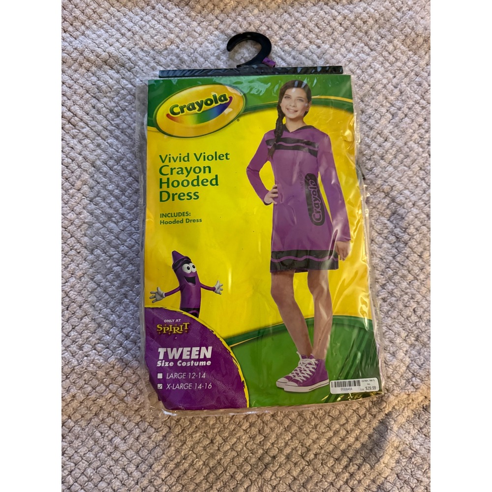 Crayola Vivid Violet Crayon Hooded Dress Tween Costume Purple Spirit XL 14-16